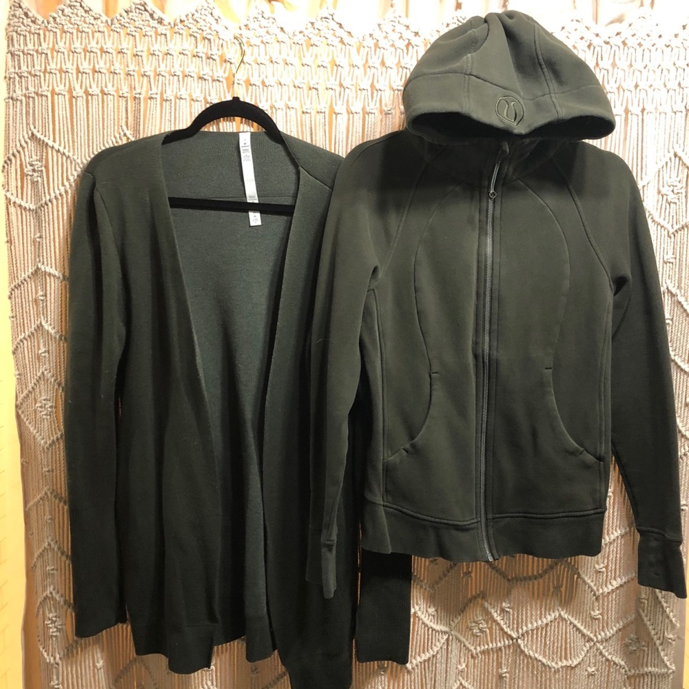 lot Lululemon 8 Green Scuba Hoodie & Cardigan